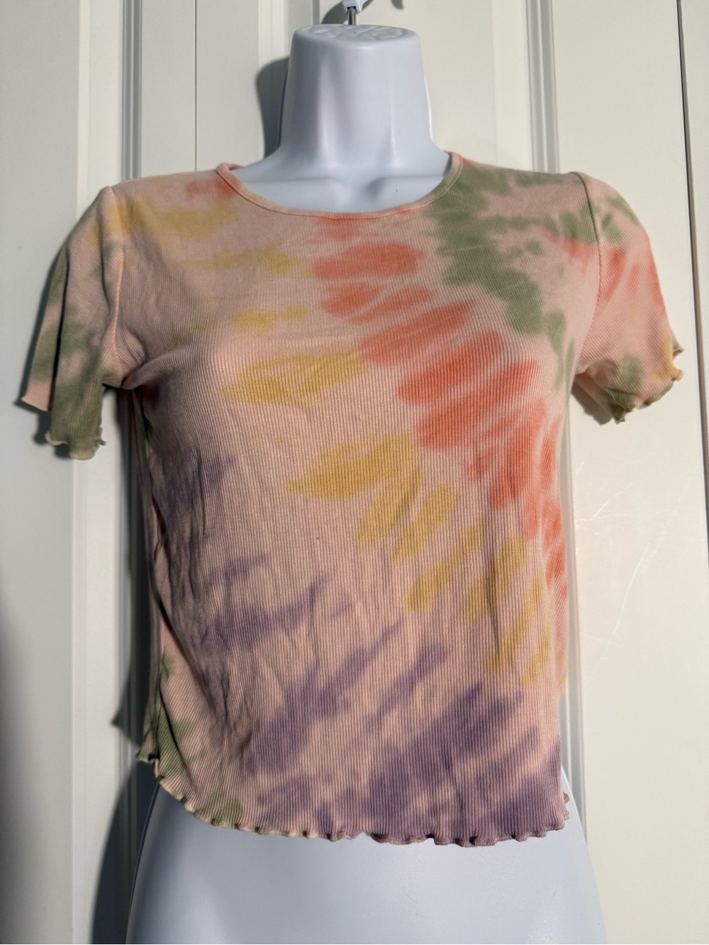 wild fable Pastel Tie-Dye Ribbed Crop Top - Peach, Yellow, Lavender, Sage